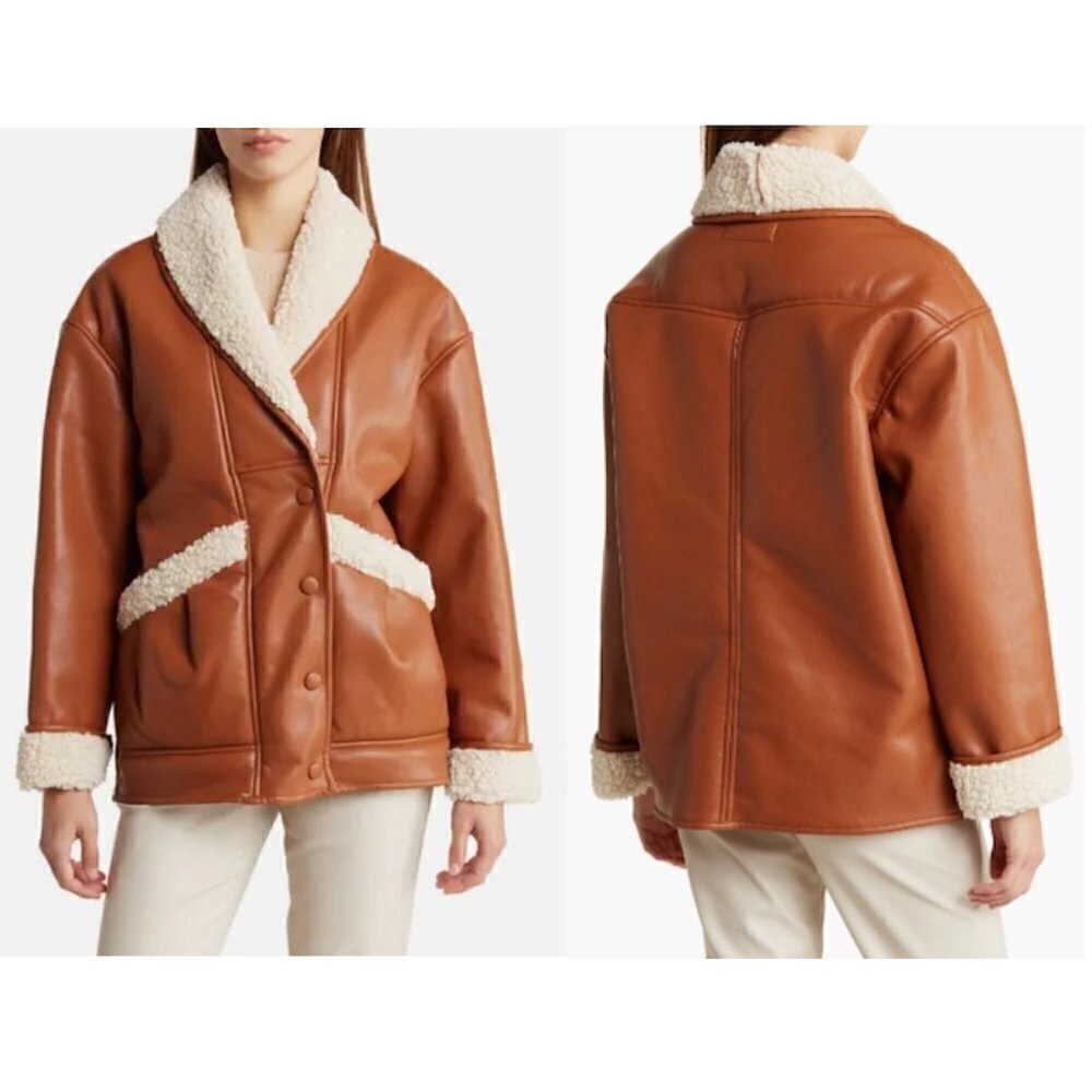 BLANKNYC Faux Shearling & Faux Leather Jacket in Rainmaker Size X-Small NWT - Picture 1 of 5